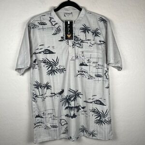 Zeepmayer Mens Hawaiian Shirt Medium Island‎ Map Print Button Up Aloha